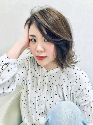 ミディアム カラー ママ美容師 *ヒマワリのヘアスタイル