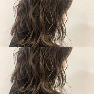 セミロング カラー ヘアアレンジ 内田温子大人女性 ハイライト、ボブのヘアスタイル