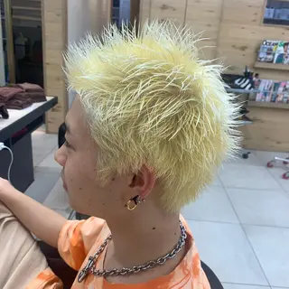 ショート カラー メンズ ブリーチパーマ🌍 正木天のヘアスタイル