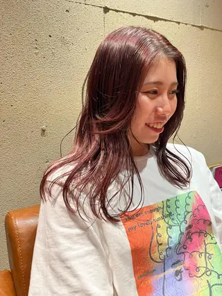セミロング カラー 酸性縮毛矯正 Coreすずのヘアスタイル