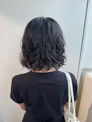 ミディアム パーマ 縮毛矯正/艶暖色 カラー/パーマひふみのヘアスタイル