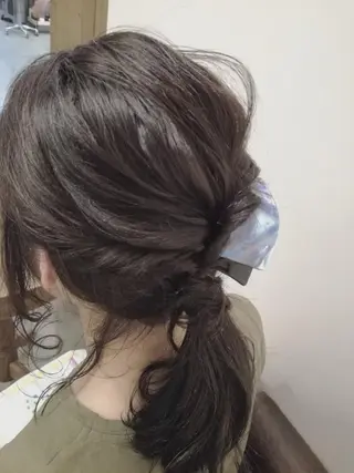 セミロング カラー パーマ ヘアアレンジ メンズ キッズ ネイル マツエク・マツパ 中津No.1髪質改善 店長✨透ける暗髪のヘアスタイル