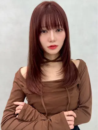 ミディアム カラー 学割🍒韓国風カット 縮毛矯正市川悟のヘアスタイル