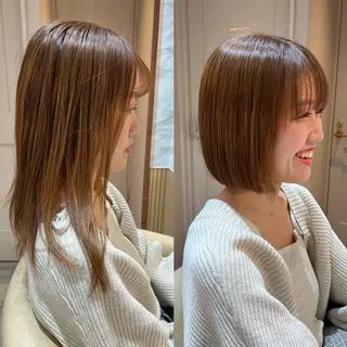 ショート カラー ボブ/巻ける縮毛矯正 /韓国レイヤーはなのヘアスタイル