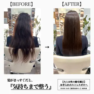 ロング カラー パーマ スパークヘア所属・大人女性の縮毛矯正/ お手入れ簡単/馬渕樹のヘアスタイル