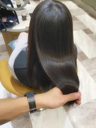 ロング ブリーチなしダブル カラー縮毛矯正 下野のヘアスタイル