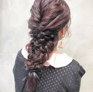 ロング カラー パーマ ヘアアレンジ メンズ 艶ピンク*ヘアセット 🌙shioriのヘアスタイル