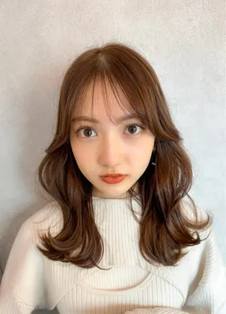 セミロング カラー 新宿/韓国風レイヤー 髪質改善/渋谷直樹のヘアスタイル