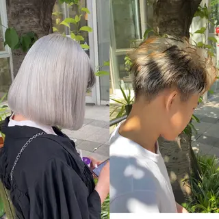 ショート 透明感ブリーチ/ メンズパーマのヘアスタイル