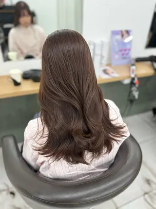 ロング カラー ブリーチなし韓国ヘア レイヤー縮毛🤍渡邉のヘアスタイル