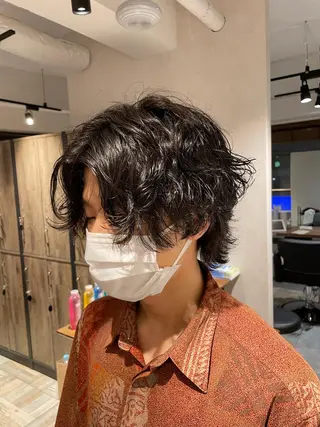 ミディアム パーマ メンズ 宮下 弦也のヘアスタイル