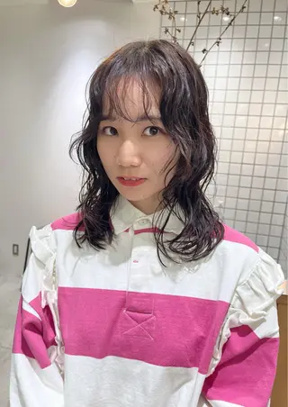 ミディアム カラー パーマ 原宿パーマ kazuのヘアスタイル