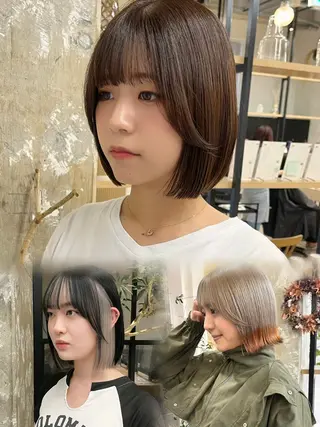 ミディアム カラー ニュアンスパーマ 曲がる縮毛矯正　爲石のヘアスタイル