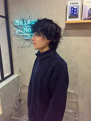 ミディアム パーマ メンズ 長谷川 湧のヘアスタイル