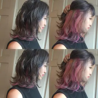 ミディアム カラー ホワイト&レイヤーカ ットエクステ長畠俊輔のヘアスタイル