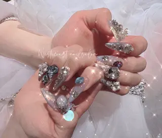 ネイル リボン、ガーリー パーツ放題専門店のネイルデザイン