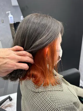 ミディアム カラー 透明感/ブリーチ縮毛 /髪質改善/星野純一のヘアスタイル