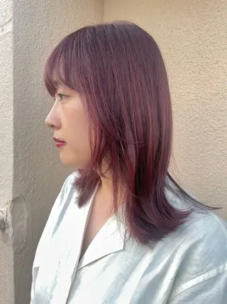 ミディアム カラー ブリーチなしで透け感 暖色カラーボブaoiのヘアスタイル