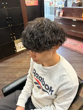 ミディアム パーマ メンズ 大阪/梅田/シャドウ パーマ/ノボリユウタのヘアスタイル
