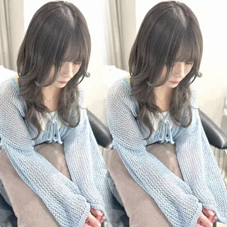 セミロング カラー ハッシュカット レイヤー池袋のヘアスタイル