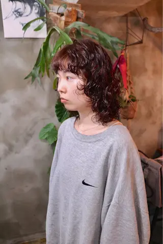 ミディアム カラー パーマ 木村陸弥 透明感/ 赤み消し/オリーブのヘアスタイル