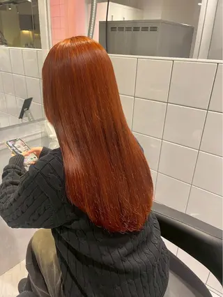 ロング カラー ワンカラーでできる 暖色カラーゆいりのヘアスタイル