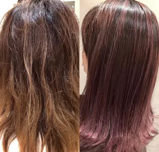 セミロング カラー ハイダメージ毛 縮毛矯正のヘアスタイル