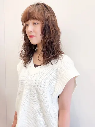 セミロング パーマ 似合わせカット🫧 /パーマRINAのヘアスタイル