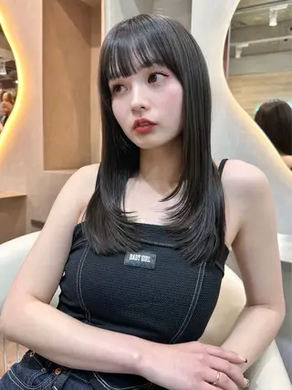 ミディアム カラー 美髪矯正 ブリーチな しダブル🍒❤ゆうきのヘアスタイル