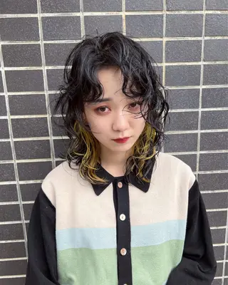 ミディアム パーマ ハッシュカット カシマハヤトのヘアスタイル