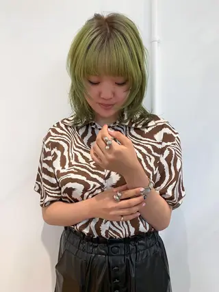 ミディアム カラー 似合わせカット ケアパーマ喜来雅由のヘアスタイル