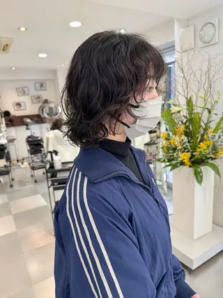 ミディアム パーマ ZENKO表参道店所属・デジタルパーマ 🌀ボブ　萩原　龍のヘアスタイル