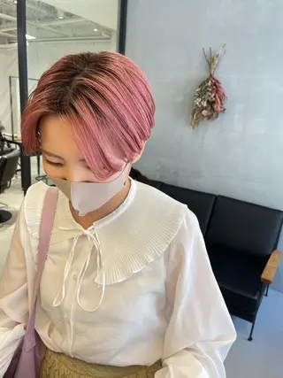 ショート 暖色カラー🍊 ボブ🌿顔周りcutのヘアスタイル