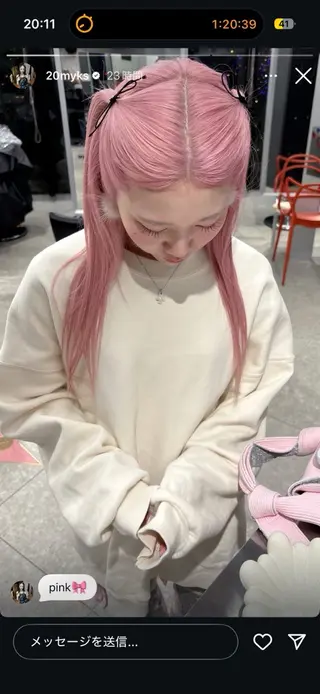 ロング 愛加メンズパーマ・ ボブ・ピンクカラーのヘアスタイル