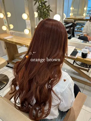 ロング カラー 暖色カラー/ブリーチ なしカラー/艶カラーのヘアスタイル