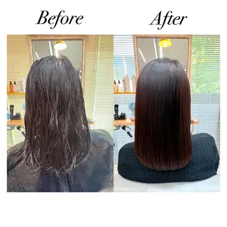 ミディアム カラー レイヤーカット・ 縮毛矯正 星野のヘアスタイル