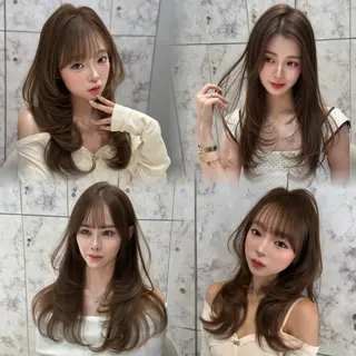 セミロング カラー 新宿/韓国風レイヤー 髪質改善/渋谷直樹のヘアスタイル