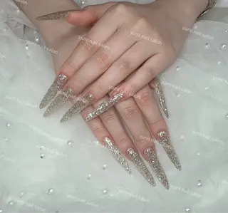 ネイル Shineジェル& チップ長さだしのネイルデザイン