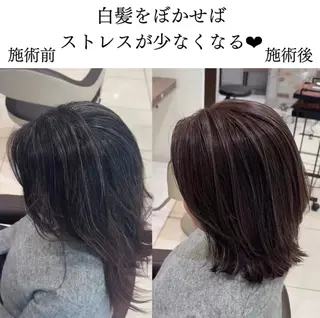 ミディアム 脱白髪染め 白髪ぼかし特化のヘアスタイル