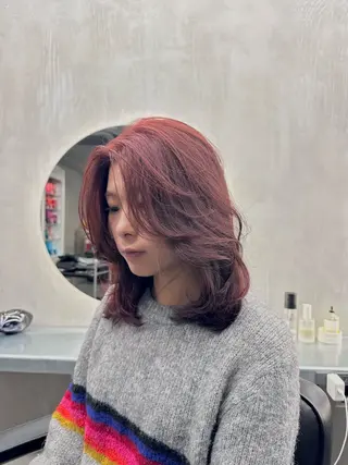 セミロング カラー ブリーチしない 暖色colorのヘアスタイル
