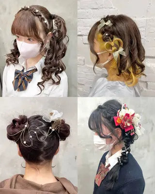 セミロング ヘアアレンジ 【ピンク/韓国ヘア/ ヘアセット】亜海のヘアスタイル