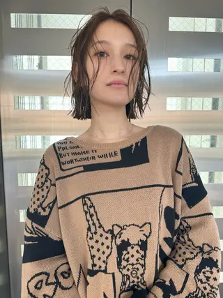 ミディアム カラー ヘアアレンジ 丸山渉/パーマ エフェクトブリーチのヘアスタイル