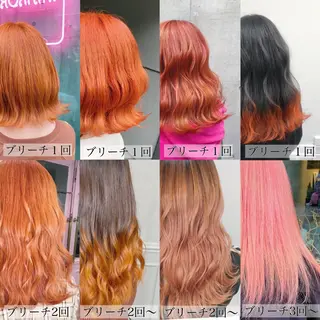 セミロング カラー メンズ JuNブリーチに 縮毛矯正するプロのヘアスタイル