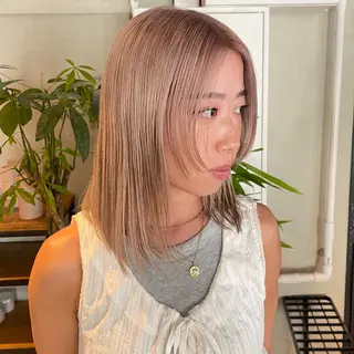 セミロング カラー ヘアアレンジ 🎀暖色/ベージュ× ハイトーン💫りののヘアスタイル