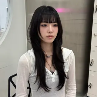 ロング カラー 韓国レイヤー ハッシュカットのヘアスタイル