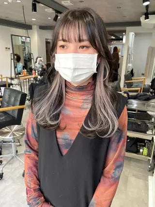 ミディアム カラー 切りっぱなしボブイヤ リングカラー清水隆央のヘアスタイル