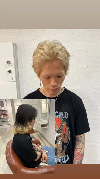 ショート カラー メンズ inqまい/名古屋駅 🦋ブリーチカラーのヘアスタイル