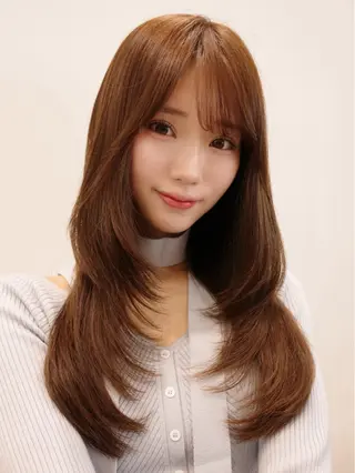 ロング カラー 前髪顔周りレイヤー 韓国 SAYAKAのヘアスタイル