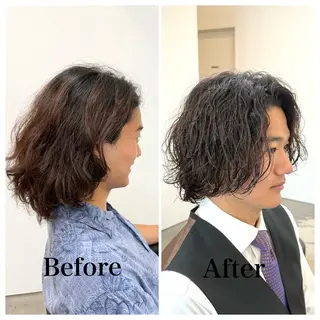 ミディアム パーマ メンズ 古賀 雄大のヘアスタイル