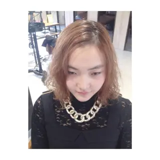 ショート ミディアム セミロング カラー パーマ アオガミ （前髪顔周りカット）のヘアスタイル
